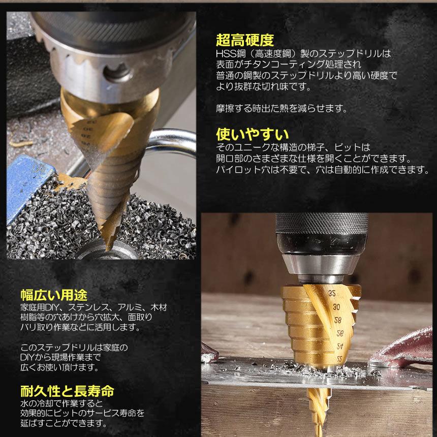 貫きドリルビット ステップ 六角軸 HSS鋼 穴あけ 4mm-32mm ステップ コーン DIY 工具 ドライバー 六角シャンク 掘削ツール TURADRA|ishino7|03