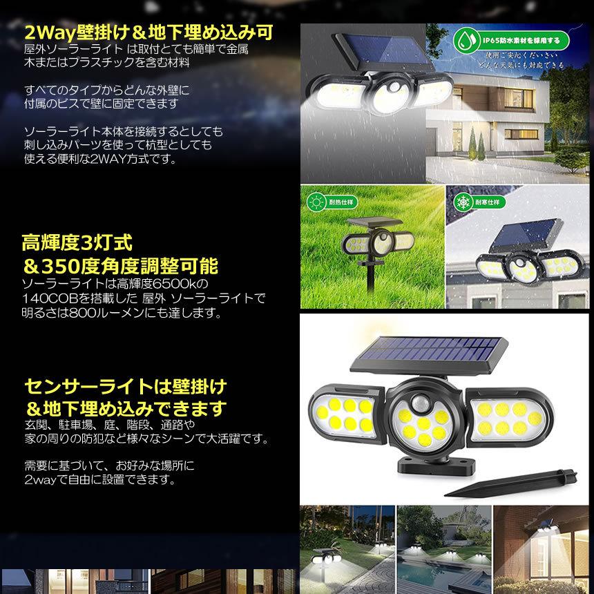 3面発光 140cob 人感 ソーラー Led ライト 屋外 センサー 埋め込み クリアランスsale 期間限定 2in1 140cobhsfg 玄関 壁掛け式 地下埋め込み ガーデン Ip65防水 庭