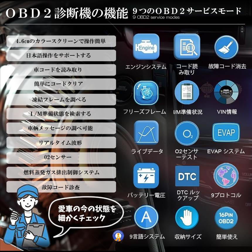 OBD2 故障診断機 車 日本語対応 スキャンツール 有線 自動車診断機
