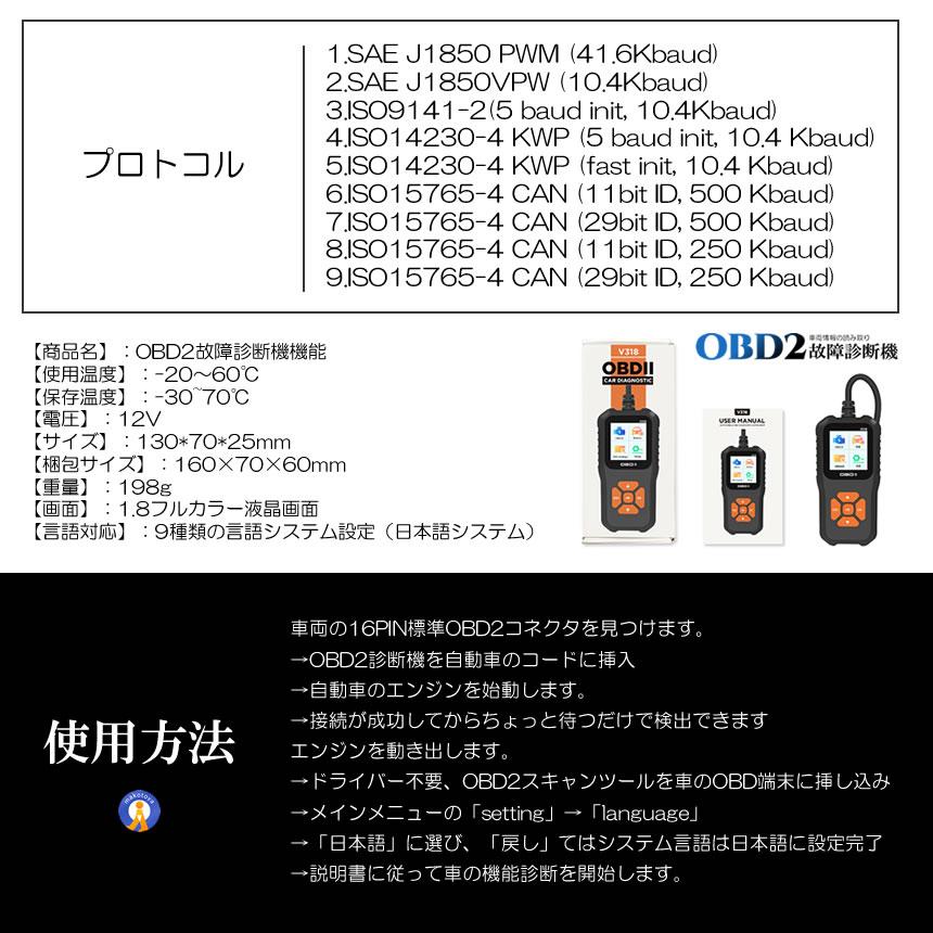 OBD2 故障診断機 車 日本語対応 スキャンツール 有線 自動車診断機