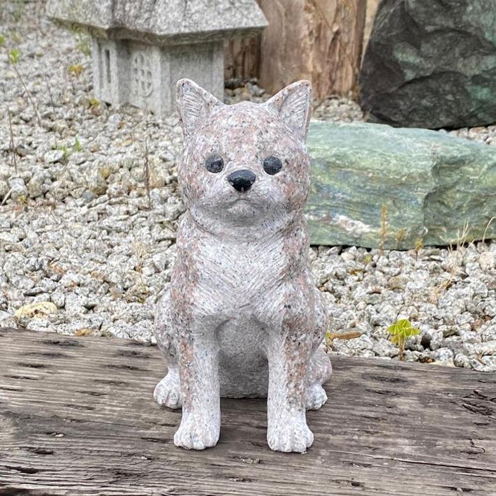 御影石の柴犬 柴犬 中 ピンク御影石 高さ20cm 親子 成犬 いぬ イヌ わんこ 玄関