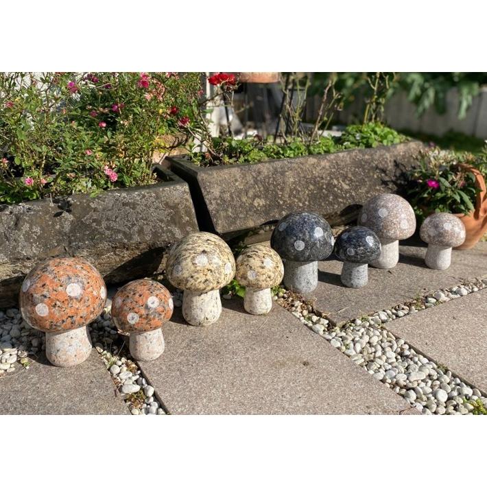 キノコ大小2個セット（青御影石） きのこ 茸 マッシュルーム 置物