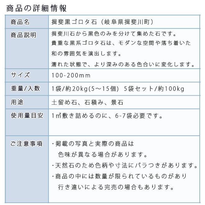 揖斐黒ゴロタ石 100-200mm 5袋セット 計約100kg ガーデンロック 