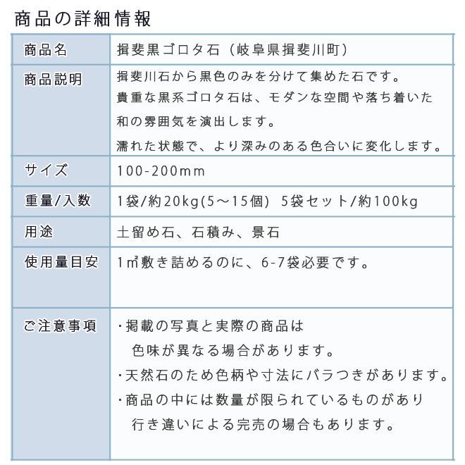 揖斐黒ゴロタ石　100-200mm　5袋セット　計約100kg  ガーデンロック ガーデニング おしゃれ DIY 花壇 ロックガーデン 庭石 ゴロタ石 自然石 川石 玉石 ごろた｜ishisenmonten｜03