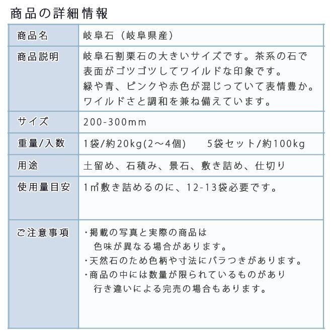 岐阜石　200ー300mm　1袋2-3個　5袋セット　計約100kg  ガーデニング おしゃれ DIY 花壇 造園 ガビオン 砕石 土留め 池 庭石 割栗石 ロックガーデン｜ishisenmonten｜03