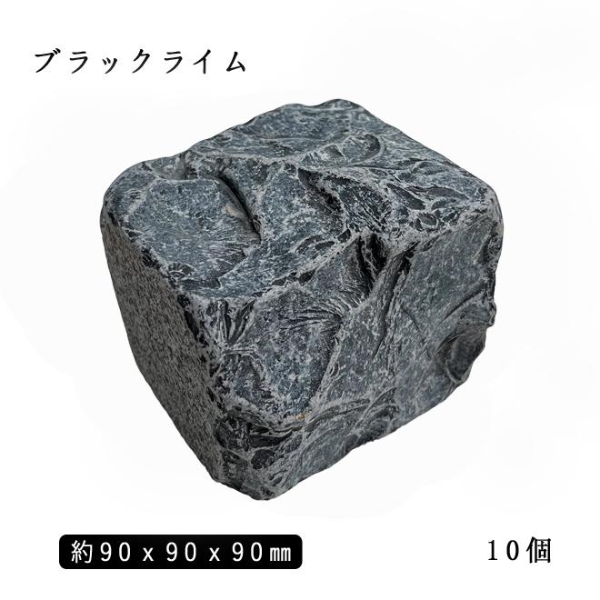 石灰岩ピンコロ ブラックライム（割肌+タンブル） 1丁 約90x90x90mm 10 