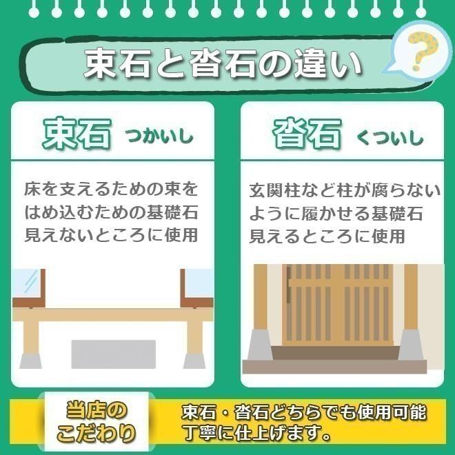 束石 沓石 白御影石 603柱石 雪国型 標準型4寸 2個 120×204×300mm 貫通 