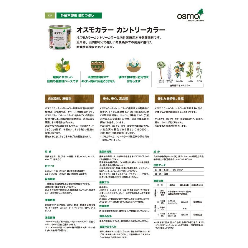 osmo オスモカラーカントリーカラー＃2606ミディアムブラウン0.75L DIY 自然塗料 内装用 屋内塗料 屋内木部 塗りつぶし 濃色 主成分多い｜ishiyama-toryo｜05