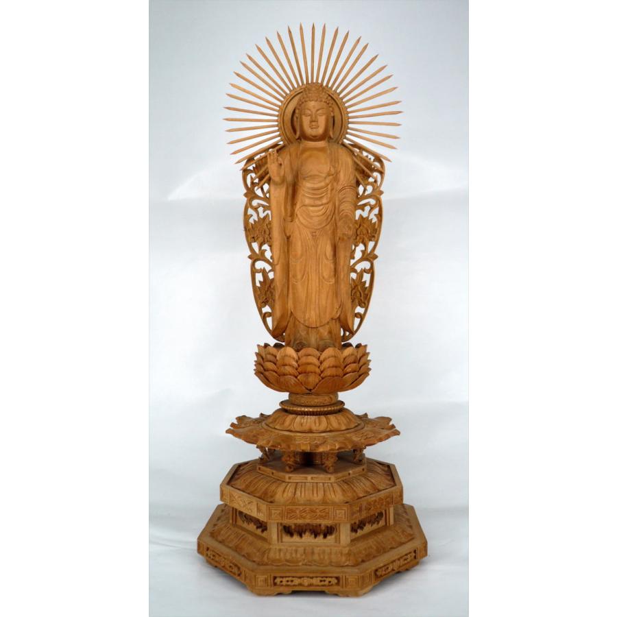 本願寺派　阿弥陀如来4.5寸　総白檀彫　八角台座