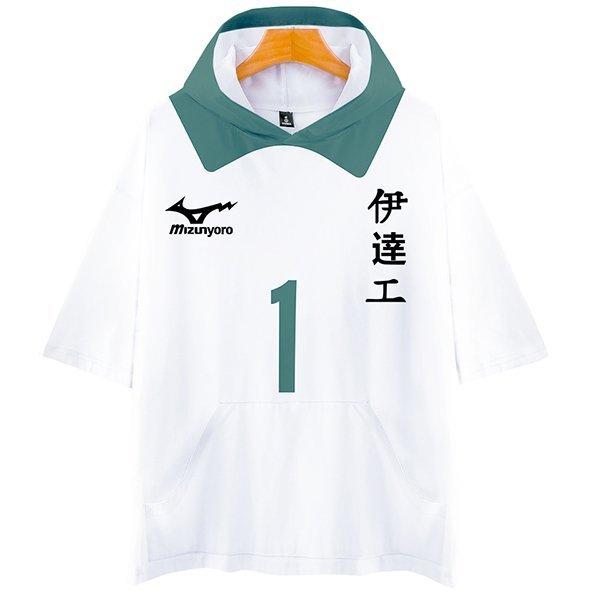 ハイキュー!! Haikyuu!! 伊達工業高校排球部 Tシャツ帽子付き半袖夏服