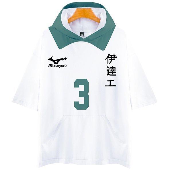 ハイキュー!! Haikyuu!! 伊達工業高校排球部 Tシャツ帽子付き半袖夏服