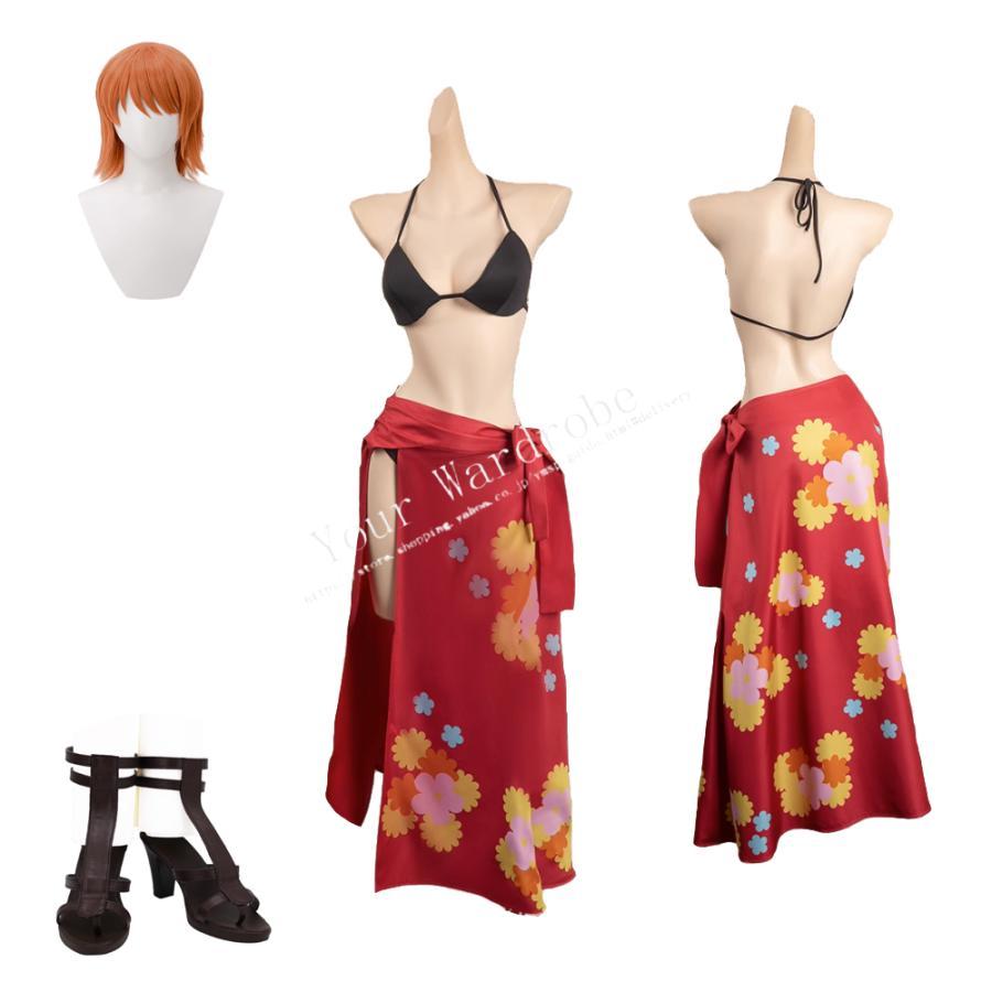 ONE PIECE（ワンピース）風 ナミ 水着 コスプレ衣装 ウィッグ 靴