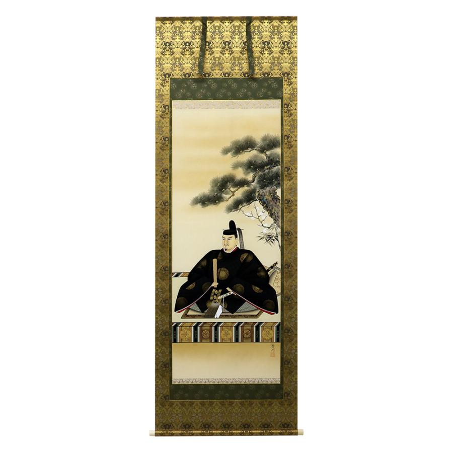 【天神様　掛軸】尺八立　菅公御尊像　伊藤香川 作　＜西陣本金襴＞ | 