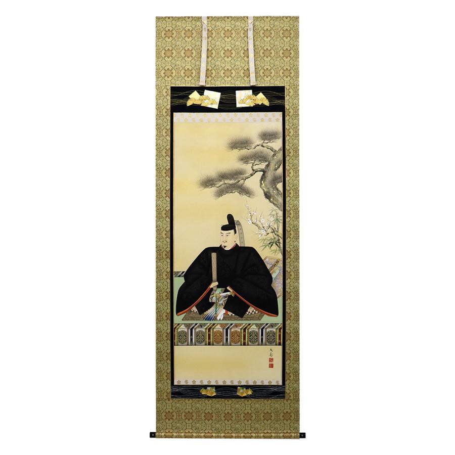 【天神様　掛軸】尺八立　菅公御尊像　竹中大寿 作　＜西陣本金襴＞ | 