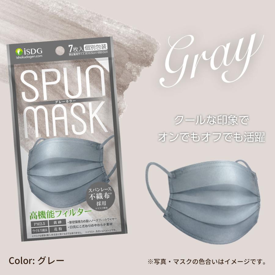 SPUN MASK スパンマスク 不織布 カラーマスク 7枚入 個包装 ブラック ベージュ グレイ コーラルピンク グレージュ ラベンダー | 医食同源ドットコム | 14