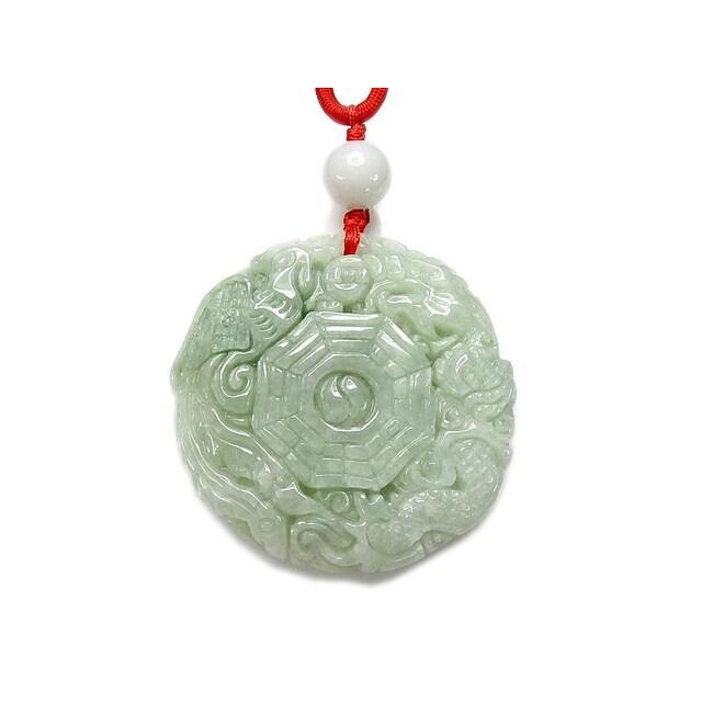 龍鳳呈祥八卦本翡翠ジェダイトペンダント天然石赤紐ネックレス開運風水