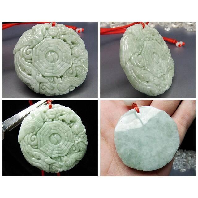 龍鳳呈祥八卦本翡翠ジェダイトペンダント天然石赤紐ネックレス開運風水