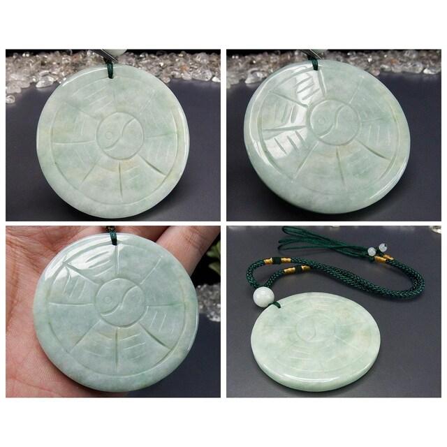 天然石ひすい八卦手彫り古玉スタイル大き目ペンダントトップ紐 