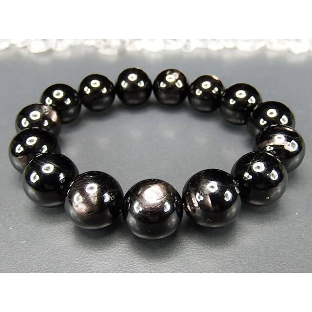 希少天然石ブラックムーンストーン大玉約14mm数珠ブレスレット石街 