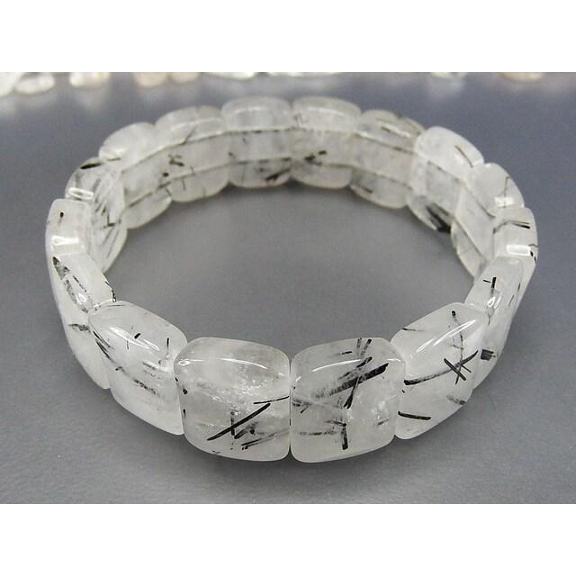 ブレスレット・バングル Milky ブラックルチルクォーツミルキー天然石バングルブレスレット縦16mm強