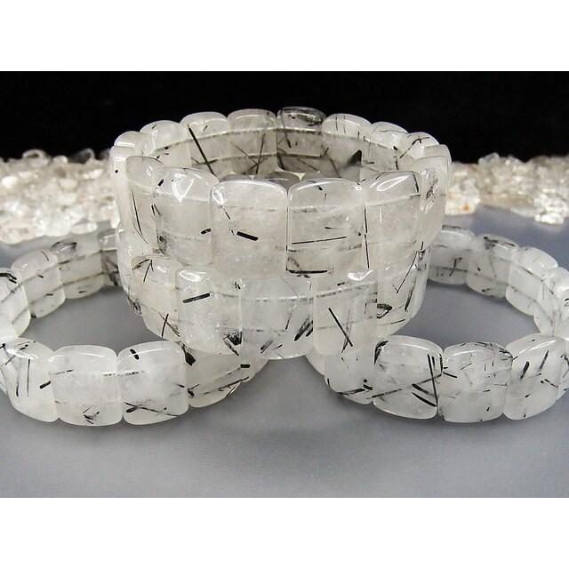 ブラックルチルクォーツミルキー天然石バングルブレスレット縦16mm強