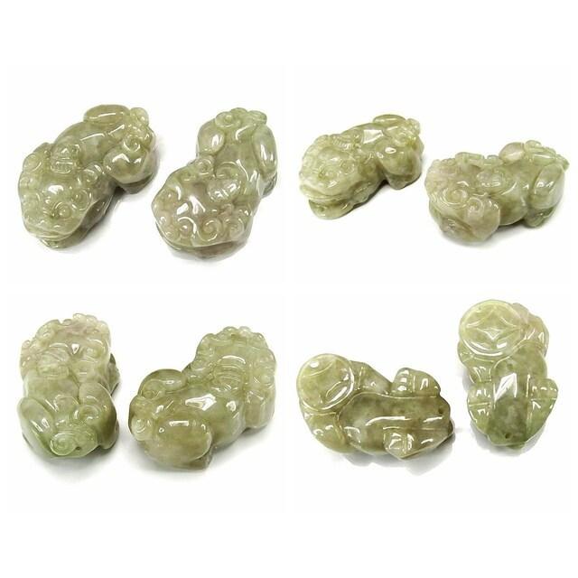 ひすい本翡翠ジェダイトヒキュウ彫り貔貅ペア天然石置物財運風水物より