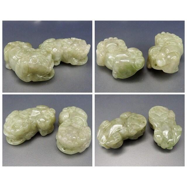 ひすい本翡翠ジェダイトヒキュウ彫り貔貅ペア天然石置物財運風水物より