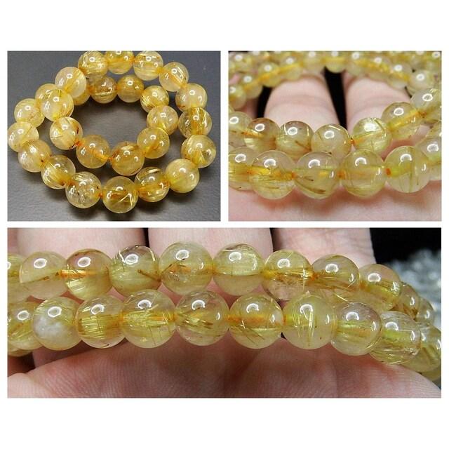 タイチン入りゴールドルチルクォーツ天然石ブレスレット7mm前後165mm