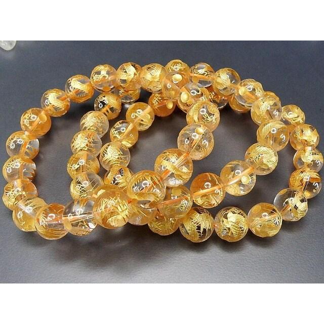 運気金運上昇！新品 水晶金手彫 風水龍、鳳凰ブレスレット 約10～19