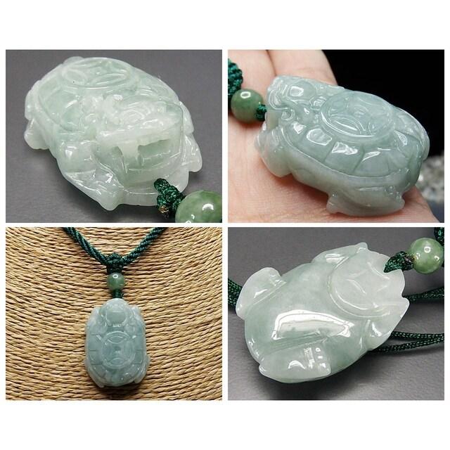 天然良質ひすい本翡翠龍亀精工彫りペンダントネックレス本翡翠天然石