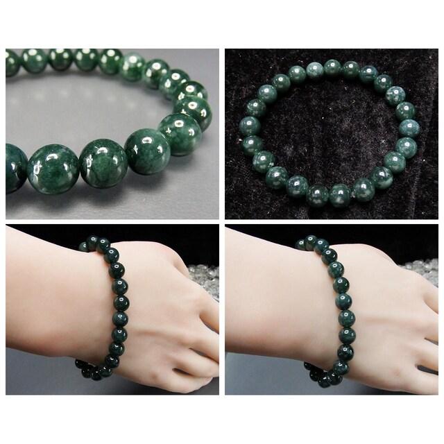 厳選良品深緑色ひすい天然石本翡翠ジェダイト約8mmブレスレット綺麗