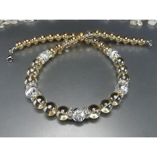 ゴージャス昇龍手彫り水晶ゴールドアクアオーラ天然石ネックレス50cm 