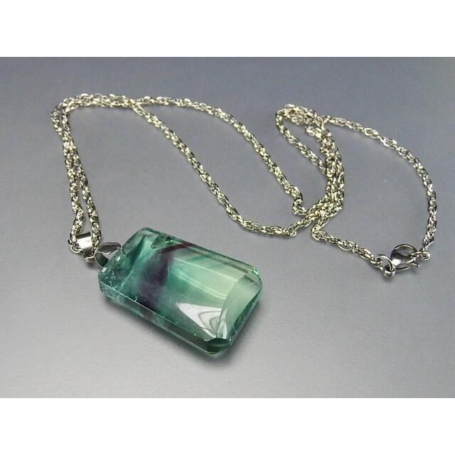 一点物綺麗フローライトペンダントトップ天然石ステンレスネックレス