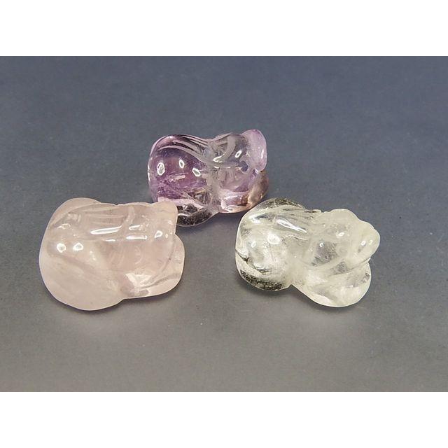 蓄財運天然石貔貅ヒキュウ手彫り3種石3匹セットペンダントトップ | 