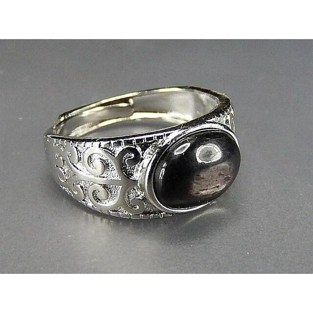 レア天然石ブラックムーンストーン楕円形リング指輪14号前後 : 石街