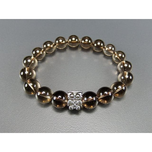 石街 天然石 厳選 スモーキークォーツ フクロウ ブレスレット 10mm