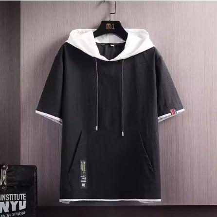 パーカー メンズ 半袖パーカー 半袖 レイヤード風 フード付きtシャツ