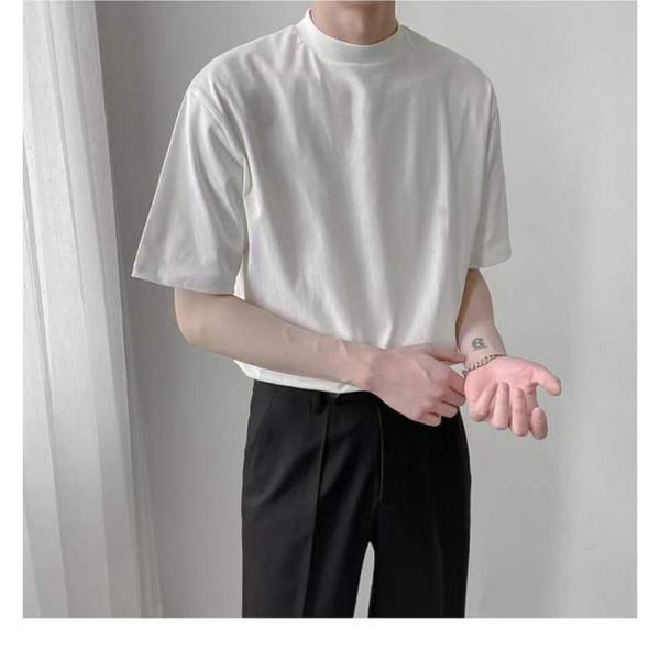 モックネック Tシャツ メンズ 半袖 ゆったり カジュアル プチ
