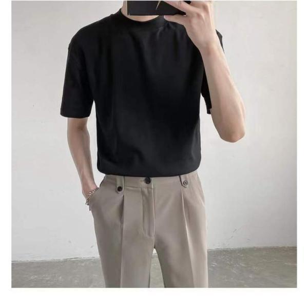 モックネック Tシャツ メンズ 半袖 ゆったり カジュアル プチ