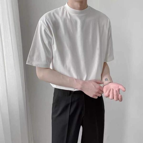 モックネック Tシャツ メンズ 半袖 ゆったり カジュアル プチ