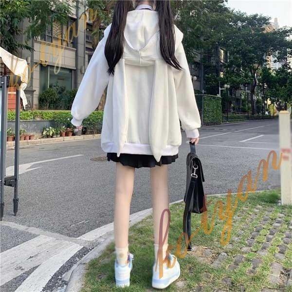 パーカー うさ耳 アニマル 白 ホワイト ブラック 黒 うさぎ うさみみ