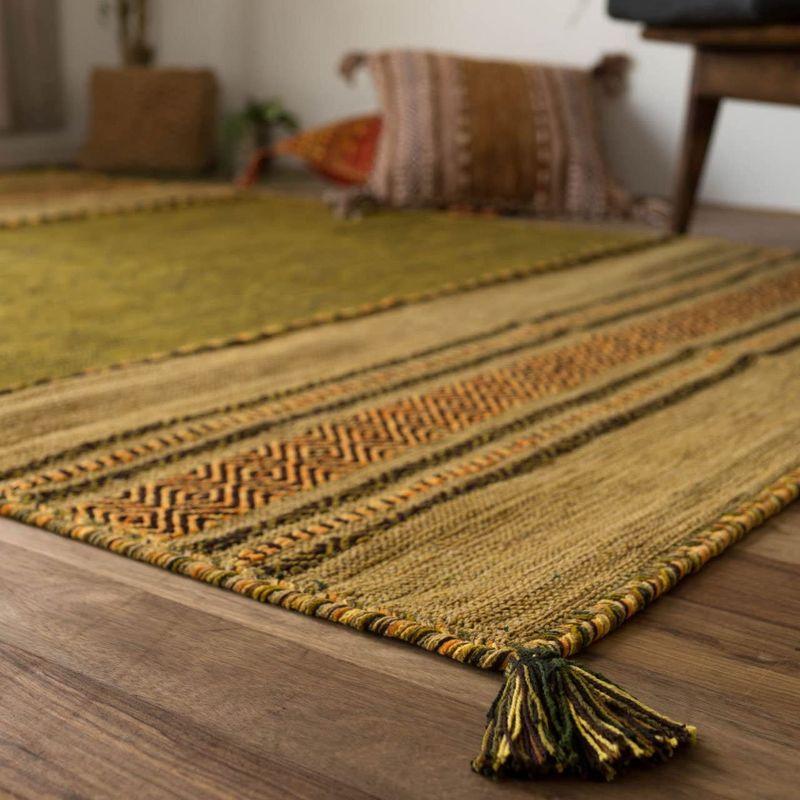サヤンサヤン 手織り アジアン ラグ マット インドキリム 200x250 3畳 グリーン たためる アジアン ラグ 200x250 グリーン サヤンサヤン 手織り マット インドキリム 3畳 たためる サイズ