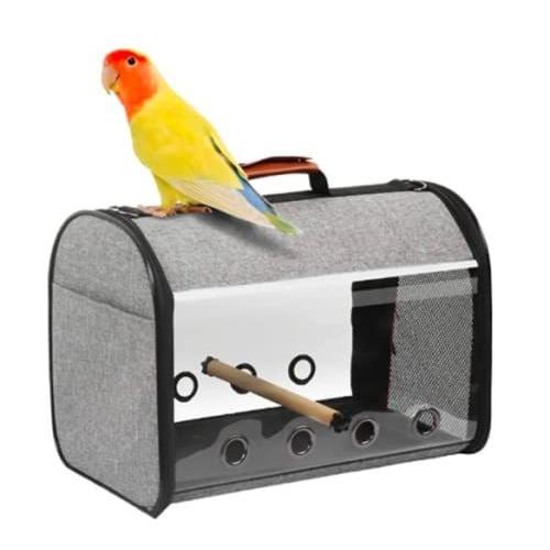 VEROMAN 鳥 【在庫有】 インコ 移動用 バード 餌入れ付き 小さく収納 グレー×オレンジ バッグ 交換無料 キャリー