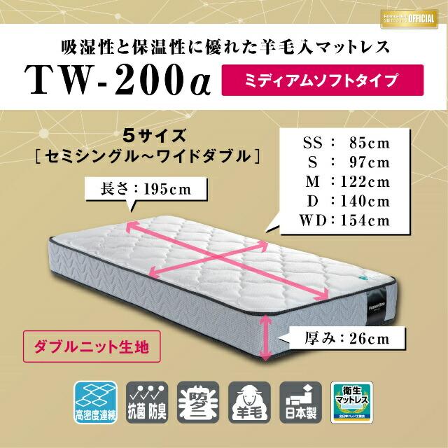 フランスベッド　セミダブル　エディ　EY-03C　レッグ/キャビネット　ＴＷ-200αマットセット　羊毛　高密度連続スプリング　スノコ　日本製　組立設置送料無料 【階】