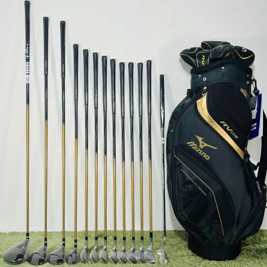 Mizuno RV03ゴルフバッグ 黒/金 初心者用 大容量 ミズノ RV03 未使用品 新古品 フルセット キャディバッグ付き 13本