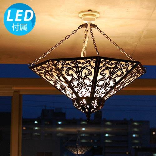 アラベスク模様　エスニック アジアン照明 天井照明　ペンダントライト　中古品 LED電球付】おしゃれ照明 ペンダントライト シーリングライト、天井