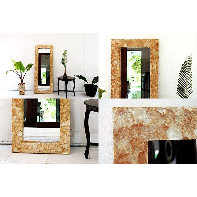 アジアン雑貨シェル 全身ミラーアンティーク店舗クラッキングゴールド