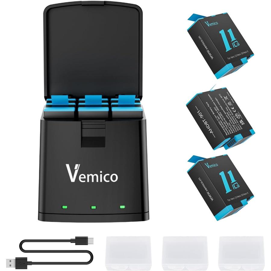Vemico Hero 11バッテリー 急速充電器セット 3*1800mAh大容量電池 9/10 