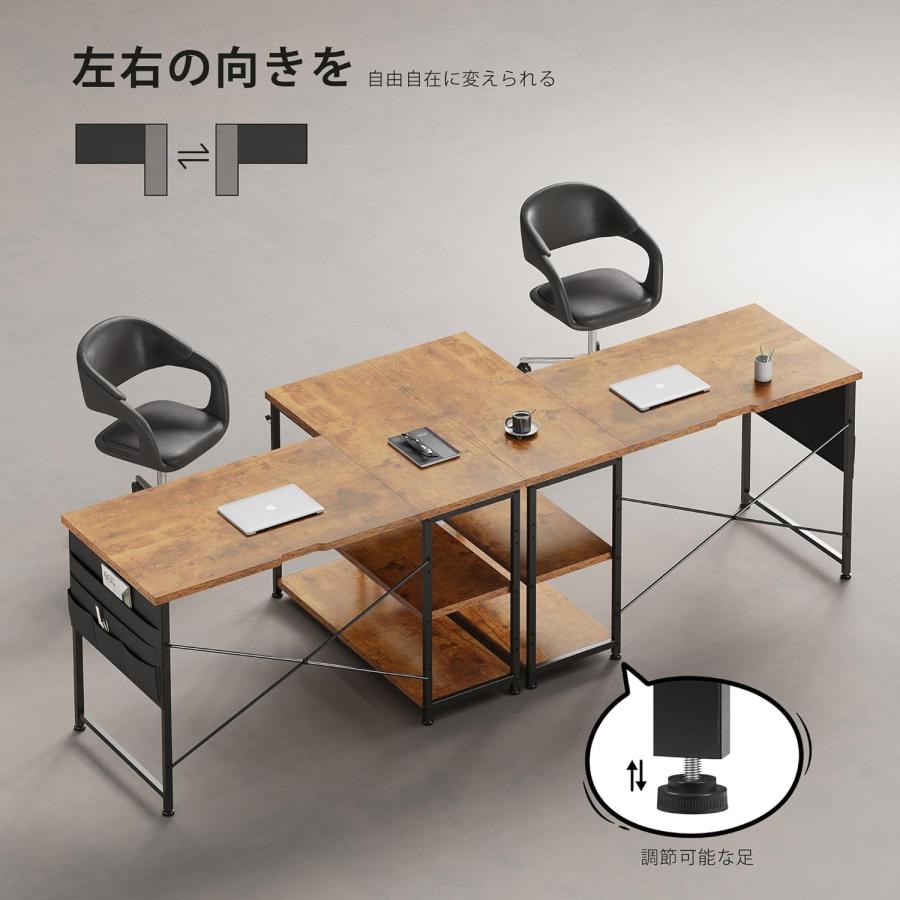 YeTom パソコンデスク 机 学習机 右棚左棚 幅107cm ゲーミングデスク l字デスク pcデスク 収納袋付き勉強机 コーナーデスク 本棚付き ビンテージ　_5
