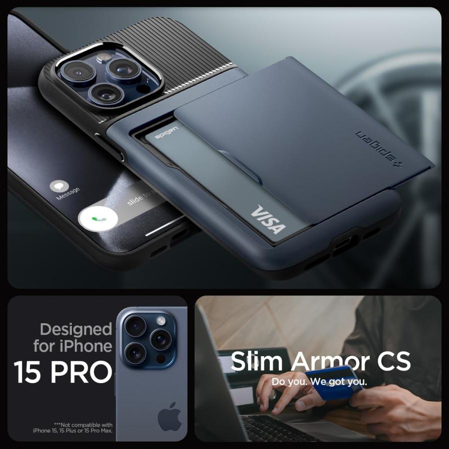 Spigen 【創業18年の技術力】 iPhone15Pro ケース 手帳型 カード 2枚 